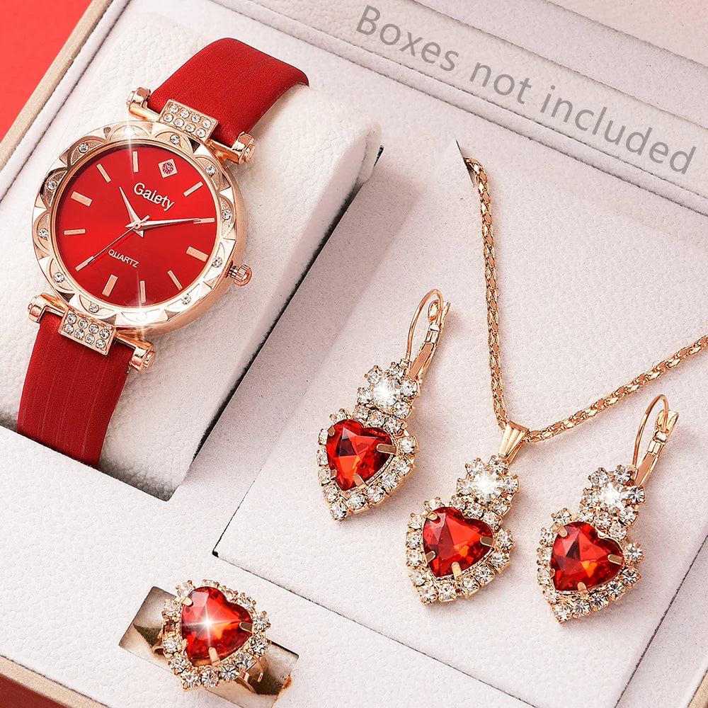 Womens Watches 5Pcs Set Luxury Rhinestone