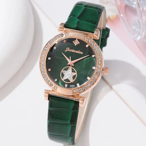 6PCS Set Green Luxury Quartz Watch