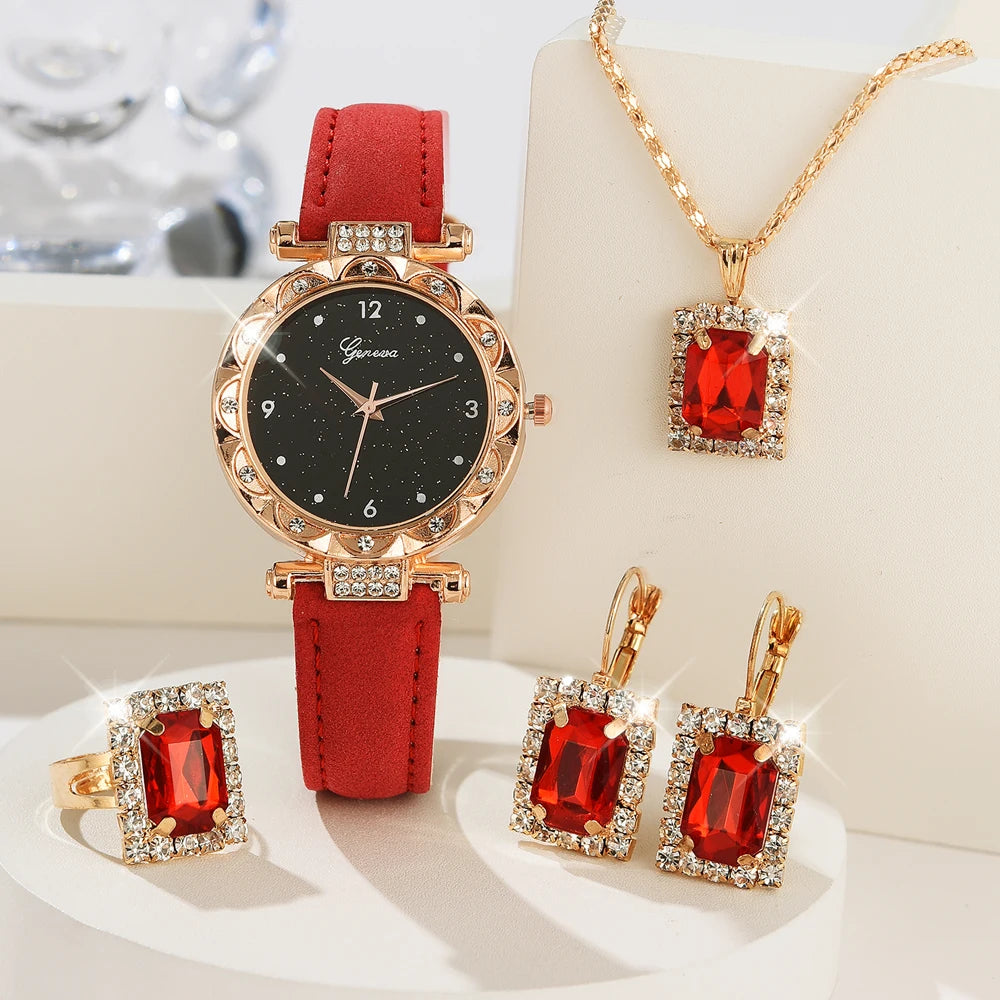 Womens Watches 5Pcs Set Luxury Rhinestone