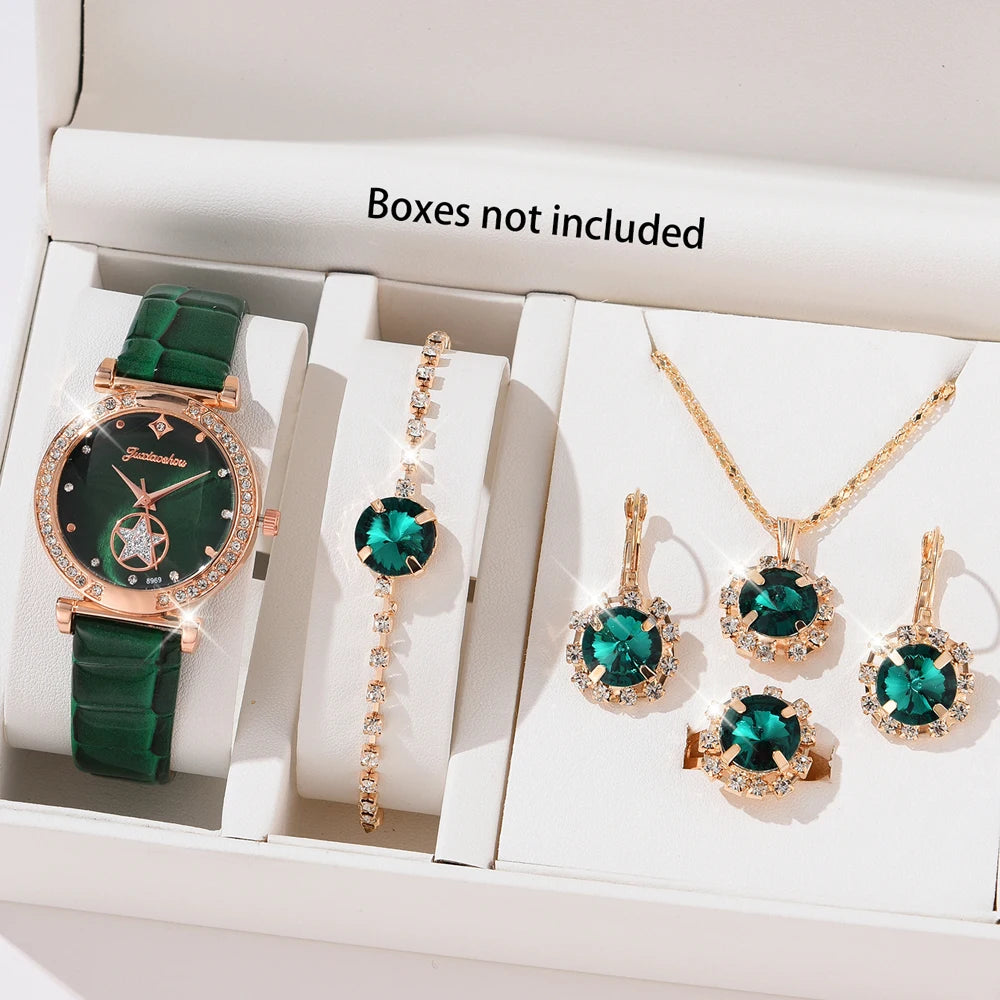 6PCS Set Green Luxury Quartz Watch