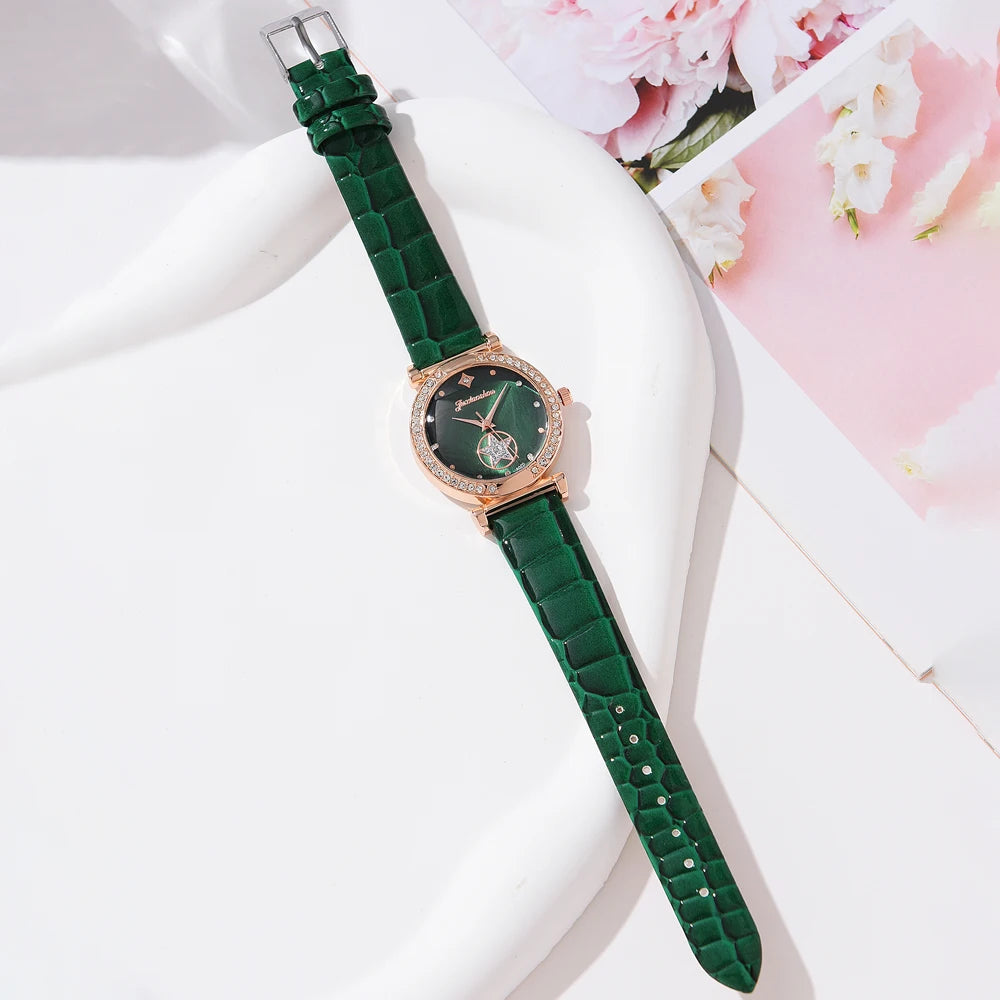 6PCS Set Green Luxury Quartz Watch